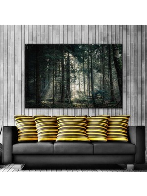 SML Tablo Doğa Manzara Orman Gece Ağaç Gün Işığı Kanvas Tablo