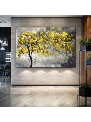 SML Tablo Altın Çiçekli Ağaç Kiraz Çiçeği Ağacı İnci Manzara Doğa Dekorasyon Modern Kanvas Tablo
