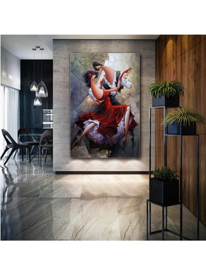 SML Tablo Dans Eden Çiftler Soyut Sanat Müzik Aşk Love Kırmızı Elbise Sol Kanvas Tablo