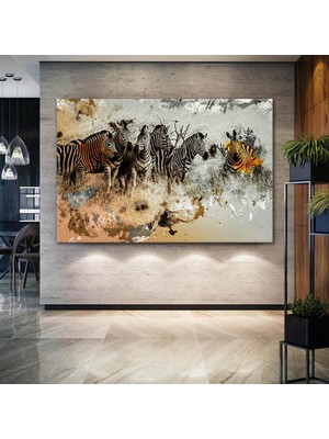 SML Tablo Zebra Sürüsü Afrika Doğa Manzara Hayvan Kanvas Tablo