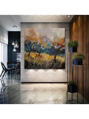SML Tablo Doğa Manzara Ağaç Sonbahar Yağlı Boya Efetkli Dekoratif Kanvas Tablo