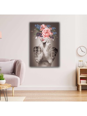 SML Tablo Çiçek Yüzlü Kadın Gül Rose Manzara Şehir City Kanvas Tablo