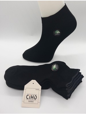 Ciho Socks Premium Siyah 6 Çift Dikişsiz Bambu Ekstra Yumuşak Kadın Patik Çorap