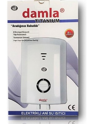 Damla Titanium Elektrikli Şofben - Ani Su Isıtıcı Şohben - Banyo Şofbeni 7500W