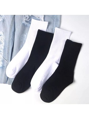 Worthy Socks 6'lı Erkek Siyah + Beyaz Çizgisiz Pamuklu Kolej Tenis Çorap