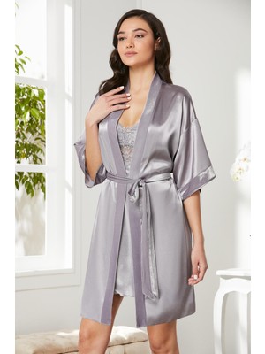 Pierre Cardin  Kadife Saten Dantelli Gecelik ve Sabahlık Takımı - 4045