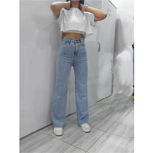Trn JNS  Lovato Mavi Likralı Süper Yüksek Bel Wide Leg Jean Salaş Geniş Paça  Pantolon