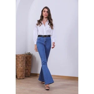 Lark Kadın Orta Mavi Esnek Ispanyol Paça Kot Pantolon