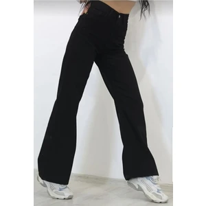 Siyah Süper Yüksek Bel Wide Leg Jeans Likralı Bol Paça Kot Pantolon
