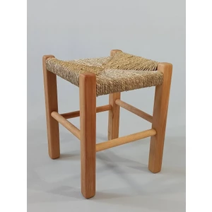 Hasır Örgülü Ahşap Tabure Natürel 35cm (28cmx28cm)