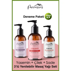 Doğal Çilek ve Yasemin Özlü ve White Yenilebilir Aromaterapi Masaj Yağı Seti 150 ml