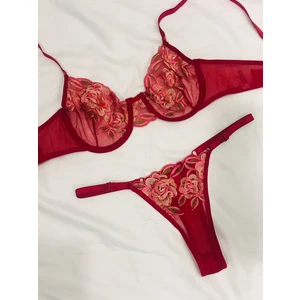 Mendoza Store Brode Kırmızı Çiçekli Sütyen Takım