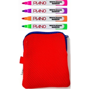 4 Adet Piano Renkli Beyaz Tahta Kalemi & Kırmızı Kalemlik