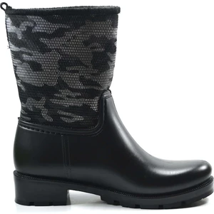 Siyah-Gri Plastik Casual Kadın Uzun Yağmur Çizme