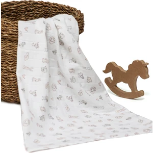 Tavşan Desen Baskılı Müslin Battaniye 85 cm x 85 cm