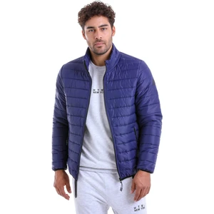 Erkek Lacivert Hakim Yaka Cesar Slim Fit Basic Şişme Mont