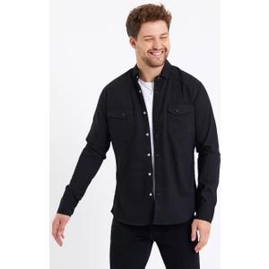 Cool Tarz Erkek Siyah Çift Cepli Çıt Çıt Düğmeli Slim Fit Kot GÖMLEK-TCKTGMLKR01S