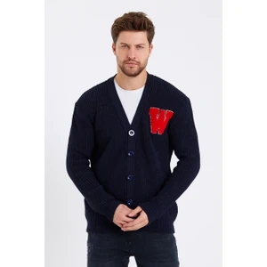Cool Tarz Erkek Lacivert Düğmeli Nakışlı Rahat Kalıp Triko HIRKA-HRK8169R05S