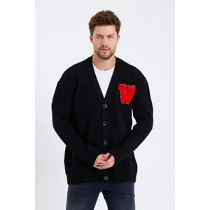 Cool Tarz Erkek Siyah Düğmeli Nakışlı Rahat Kalıp Triko HIRKA-HRK8169R01S