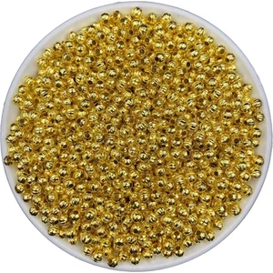 Hedef Bijuteri Çizgili 5mm Gold / Altın Sarısı Renk Metal Demir Top Boncuk,takı Yapım Boncuğu (25GR ~140 Adet)