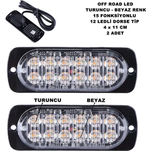 Off Road LED Lamba Turuncu - Beyaz 15 Fonksiyonlu Dorse Tip 12 LED 4 x 11 cm 2 Adet - Friemats