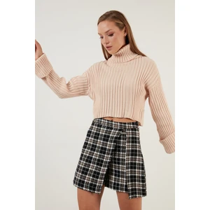 Oversize Balıkçı Yaka Fitilli Triko Crop Kazak Bayan Kazak 63622118