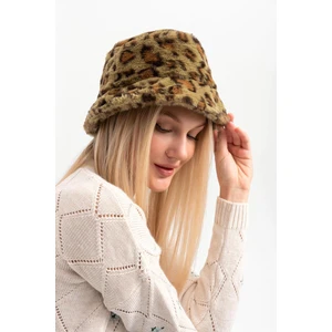 Saria Moda Leopar Desen Peluş Bucket Şapka