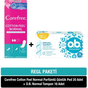 O.b. Normal Tampon 16 Adet + Carefree Cotton Feel Normal Parfümlü Günlük Ped 20 Adet