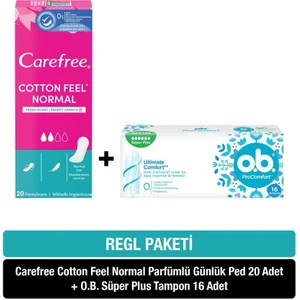 O.b. Süper Plus Tampon 16 Adet + Carefree Cotton Feel Normal Parfümlü Günlük Ped 20 Adet