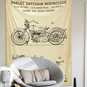 The Lucid Lab Harley Davidson Model 28B Vintage Tapestry  Motorsikletli Duvar Örtüsü Oda Dekorasyonu
