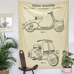 The Lucid Lab Vespa Scooter Vintage Vespa Motosikletli Duvar Örtüsü