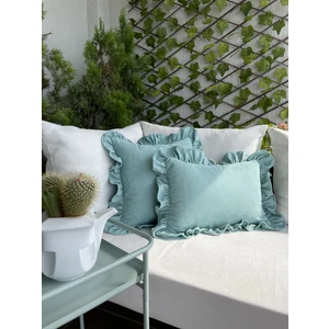 Decamor Home Vintage Fırfırlı Mint Yeşili Kırlent Kılıfı