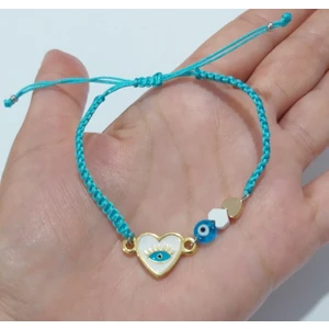 Funny Takı Nazar Boncuklu Mat Beyaz ve Altın Rengi Hematit Kalpli Beyaz Mineli Kalp Bileklik