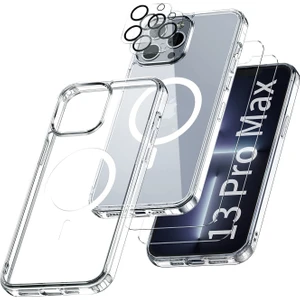 Kip GSM iphone 13 Pro Max Magsafe Kablosuz Şarj Uyumlu Köşe Korumalı Şeffaf Kılıf + Kamera Koruyucu + Ekran Koruyucu 3'lü Tam Koruma Paket