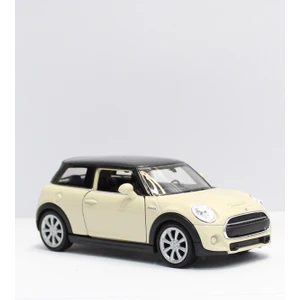 Krem Yeni Mini Cooper Çek Bırak Metal Oyuncak Araba 11 cm