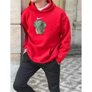 Unisex Dolar Baskılı Kapşonlu Sweatshirt %100 Pamuk