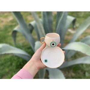 BSK Ceramics Handmade Nazar Kahve Fincanı Nil Yeşili Seramik El Yapımı