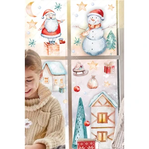 Yılbaşı Sticker Seti - Eğlenceli Kış Figürleri Cam Duvar Sticker Seti