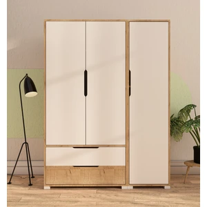 Vertex Mobilya Flora 3 Kapaklı 2 Çekmeceli Gardırop Safir Meşe - Beyaz Elbise Dolabı