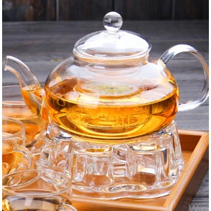 Borosilikat Cam Kapaklı Cam Süzgeçli Demlik ve Cam Isıtıcı 1000 ml