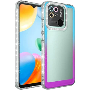 M.TK Moveteck Xiaomi Poco C40 Kılıf Kamera Lens Korumalı Parlak Simli ve Renkli Arkası Şeffaf Silikon Kapak