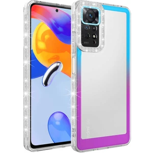 M.TK Moveteck Xiaomi Redmi Note 11 Kılıf Lens Korumalı Parlak Simli ve Renkli Arkası Şeffaf Silikon Kapak