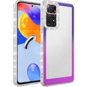 M.TK Moveteck Xiaomi Redmi Note 11 Kılıf Lens Korumalı Parlak Simli ve Renkli Arkası Şeffaf Silikon Kapak