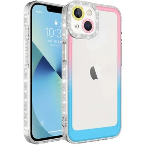 M.TK Moveteck Apple iPhone 14 Uyumlu Kılıf Kamera Lens Korumalı Parlak Simli ve Renkli Arkası Şeffaf Kapak