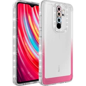 M.TK Moveteck Xiaomi Redmi Note 8 Pro Kılıf Lens Korumalı Parlak Simli ve Renkli Arkası Şeffaf Silikon Kapak