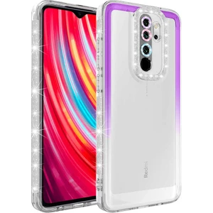M.TK Moveteck Xiaomi Redmi Note 8 Pro Kılıf Lens Korumalı Parlak Simli ve Renkli Arkası Şeffaf Silikon Kapak
