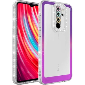 M.TK Moveteck Xiaomi Redmi Note 8 Pro Kılıf Lens Korumalı Parlak Simli ve Renkli Arkası Şeffaf Silikon Kapak