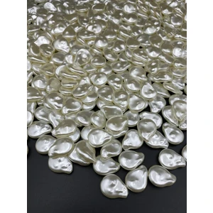 Hedef Bijuteri 25 gr Krem Renk Yassı Damla Lüks Kaplama Şekilsiz Barok Yamuk Plastik Inci Boncuk #131 (~30ADET)