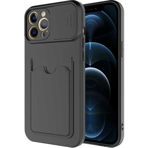 Kip GSM Apple iPhone 12 Pro Max Kılıf ​sürgülü Kamera Korumalı Kartlık Bölmeli Silikon Kapak