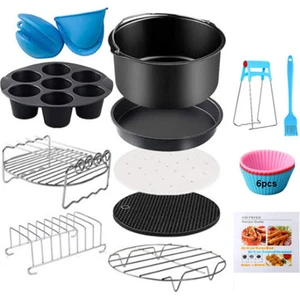 13 Parça 8 Inç (20cm) Yui / Xiaomi / Philips / Kumtel Uyumlu Air Fryer Aksesuarları Set - Siyah (Yurt Dışından)